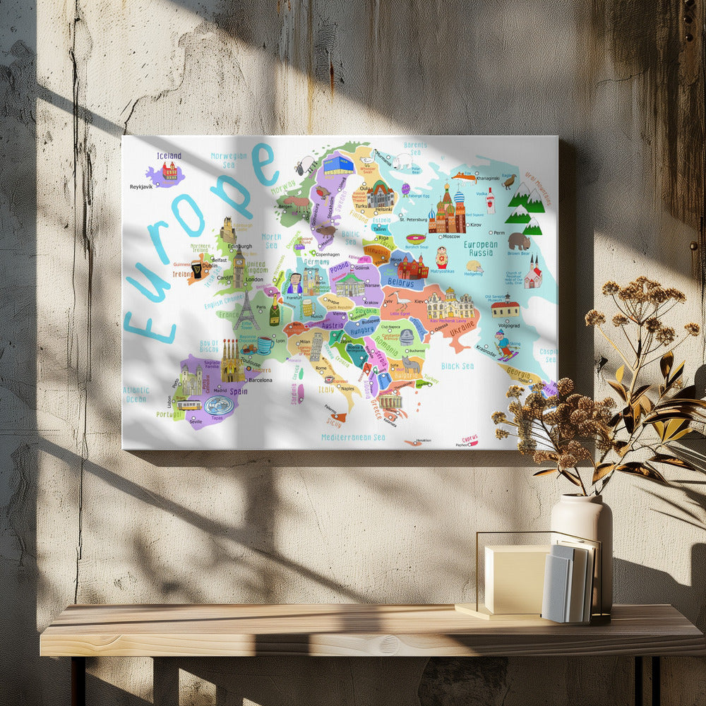 Illustrated Map of Europe by Map Illustrator Carla Daly | Canvas