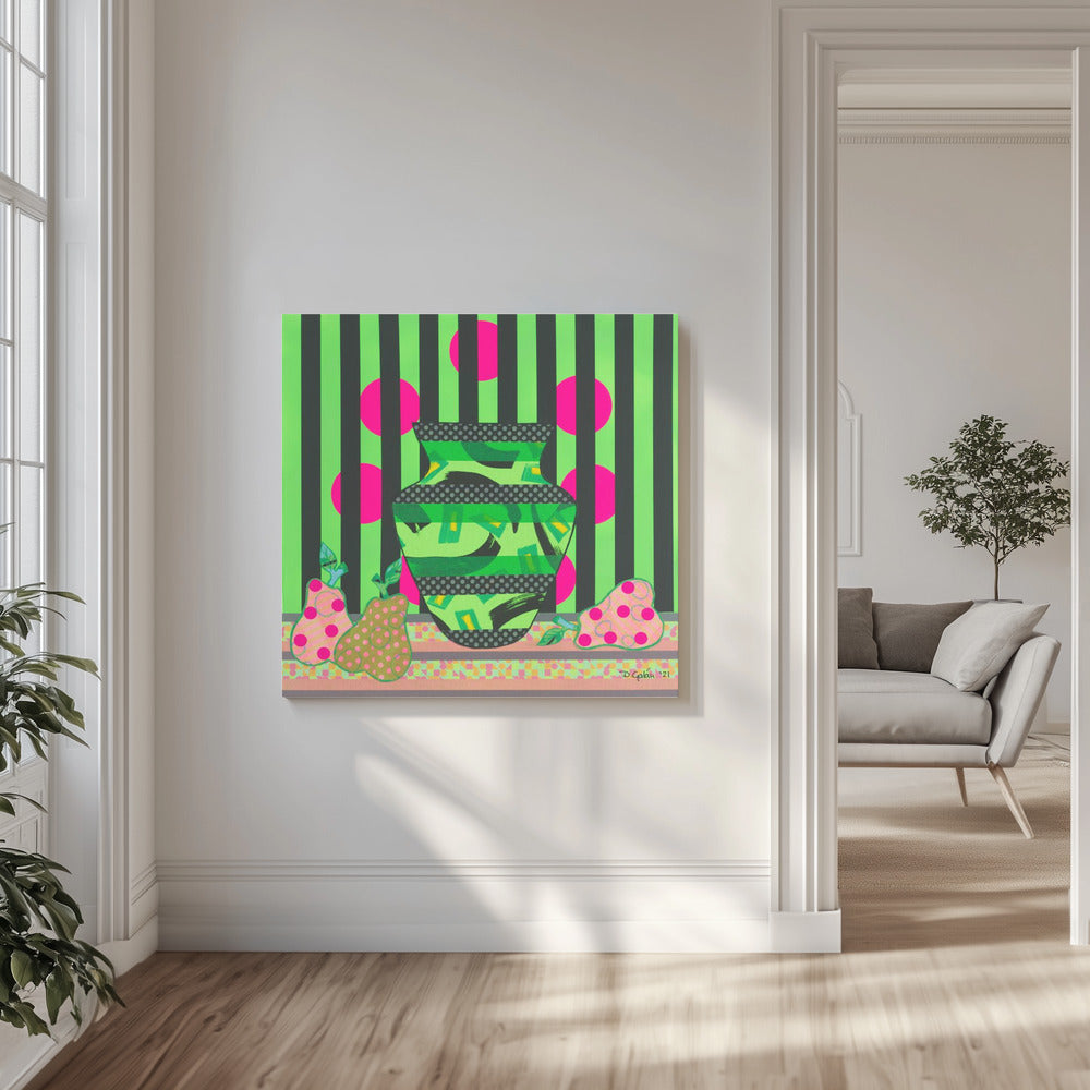 Vihreä maljakko ja päärynät | Canvastaulut