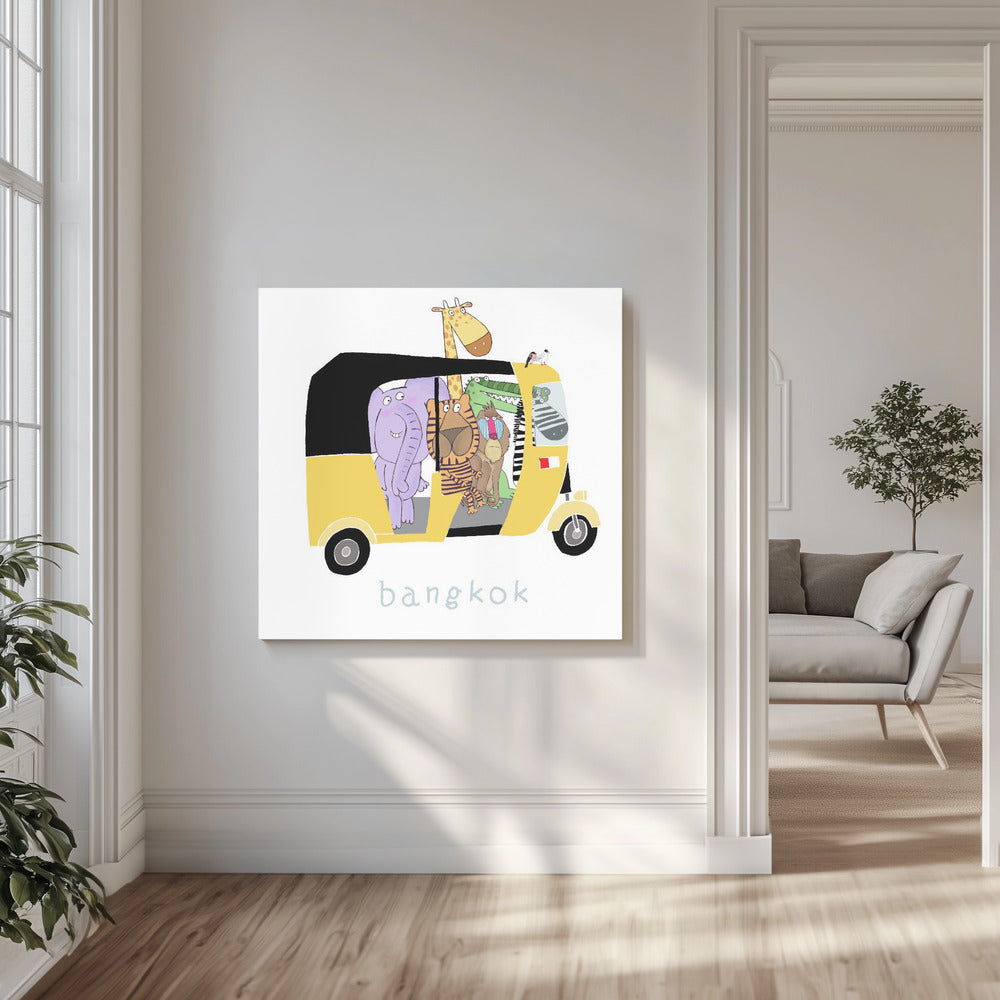 Jungledyr tager en tur i en Bangkok Tuk Tuk af Carla Daly | Lærredsbilleder