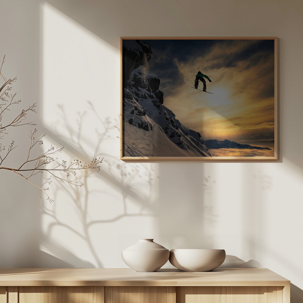 Auringonlaskun lumilautailu | Julisteet - Taidevedokset