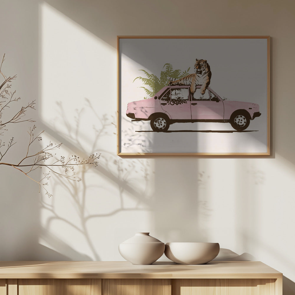 Tiger auf Auto | Poster