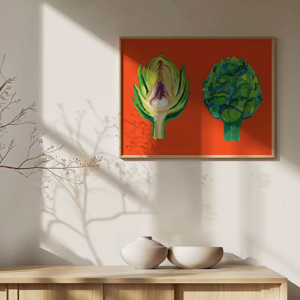Artischocken auf Orange | Poster - Kunstdruck