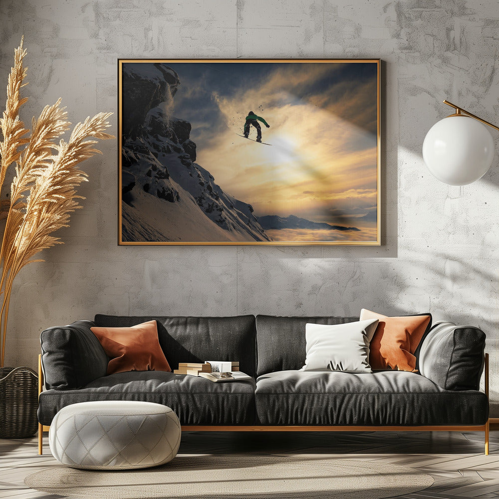 Auringonlaskun lumilautailu | Julisteet - Taidevedokset