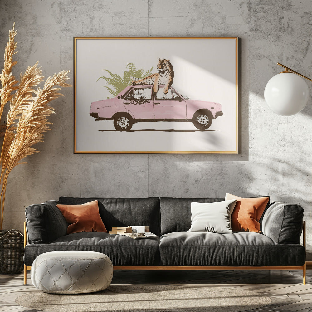 Tiger auf Auto | Poster