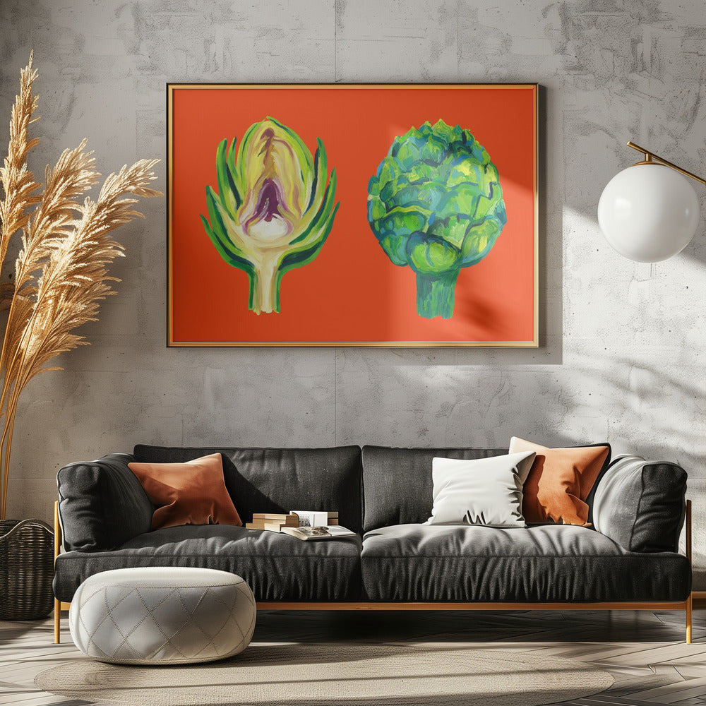 Artischocken auf Orange | Poster - Kunstdruck