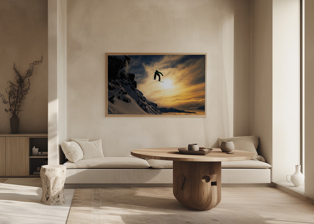 Auringonlaskun lumilautailu | Julisteet - Taidevedokset