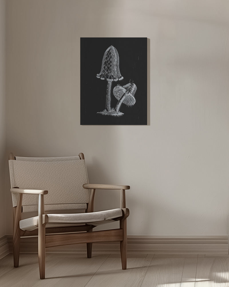 Vintage Inky Cap Edible Mushroom Dark BW | Canvas