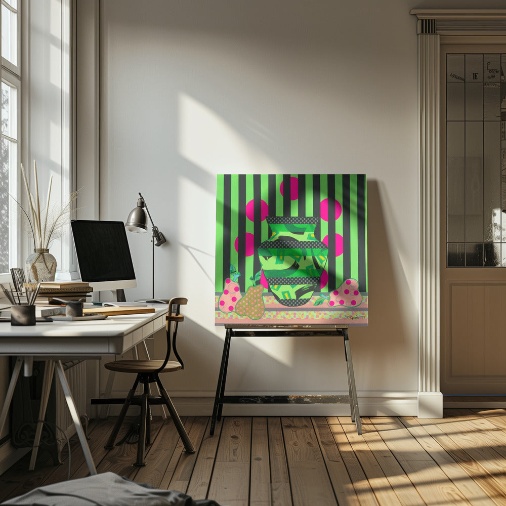 Green Vase & Pears | Canvas