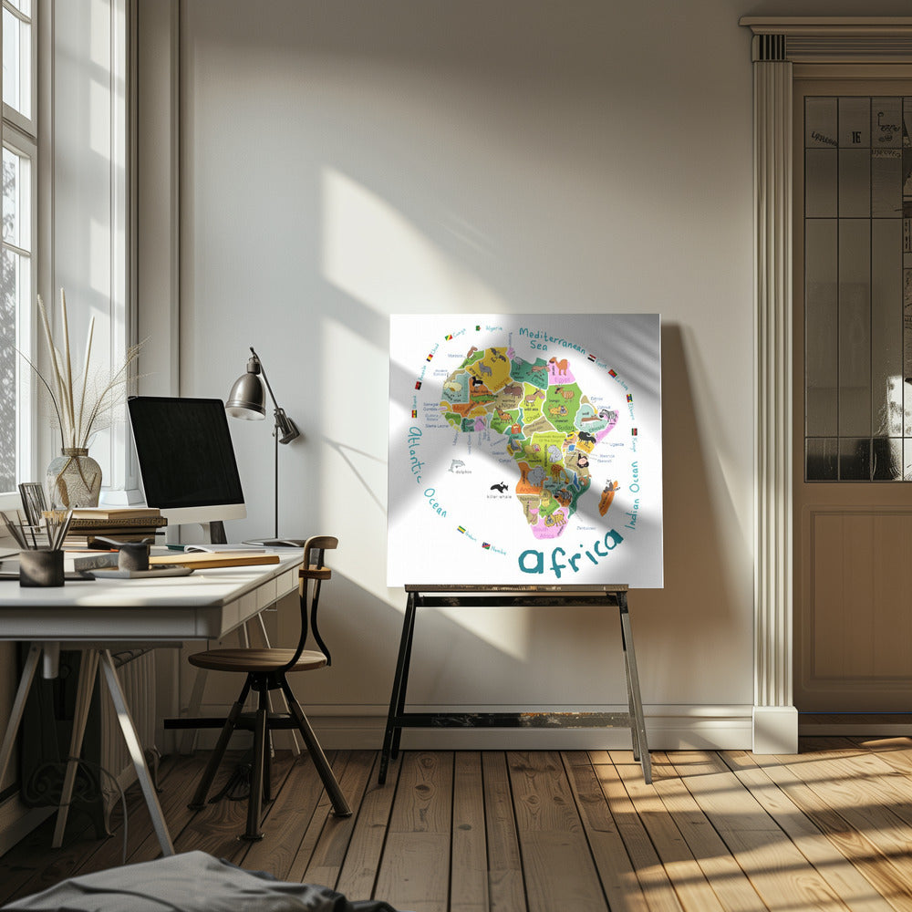 Illustrated Map of Africa with Countries and Cute Animals by Carla Daly | Canvas