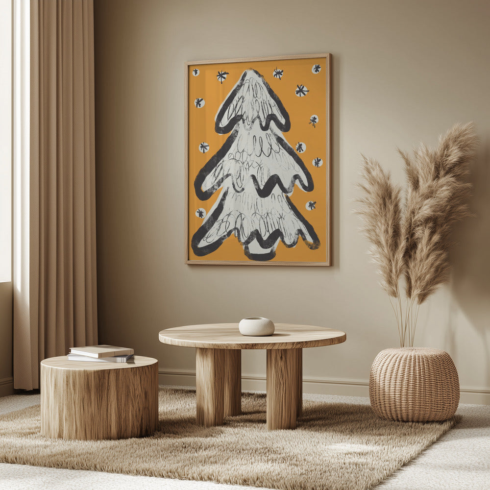 Christmas Tree And Snow Yellow | Poster