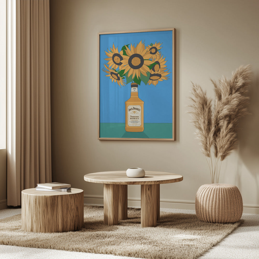 Sunflowers in Honey Whiskey Retro Illustration | Poster