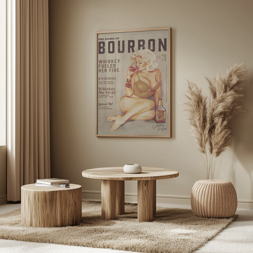 Bourbon Wall Art. Sexy Vintage Pin Up Girl Drinking Whiskey | Poster