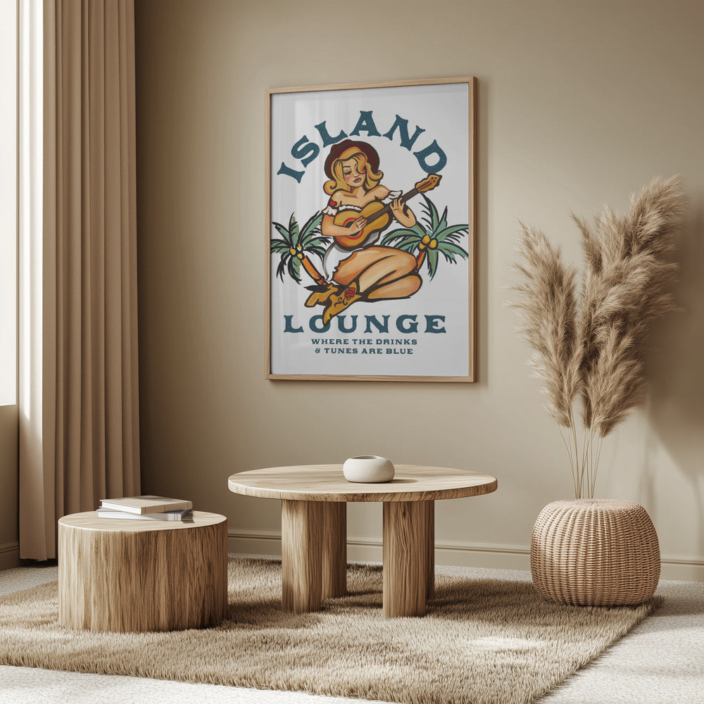 Island Lounge Tropical Pin Up Girl Playing Guitar | Poster