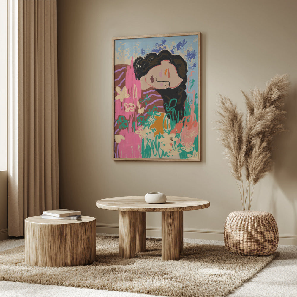 Expressive Figure Surrounded By Colorful Flowers | Poster