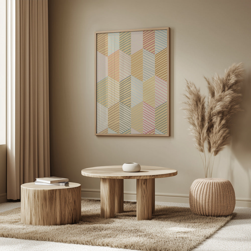 Floral Heritage herringbone vintage yellow pattern | Poster