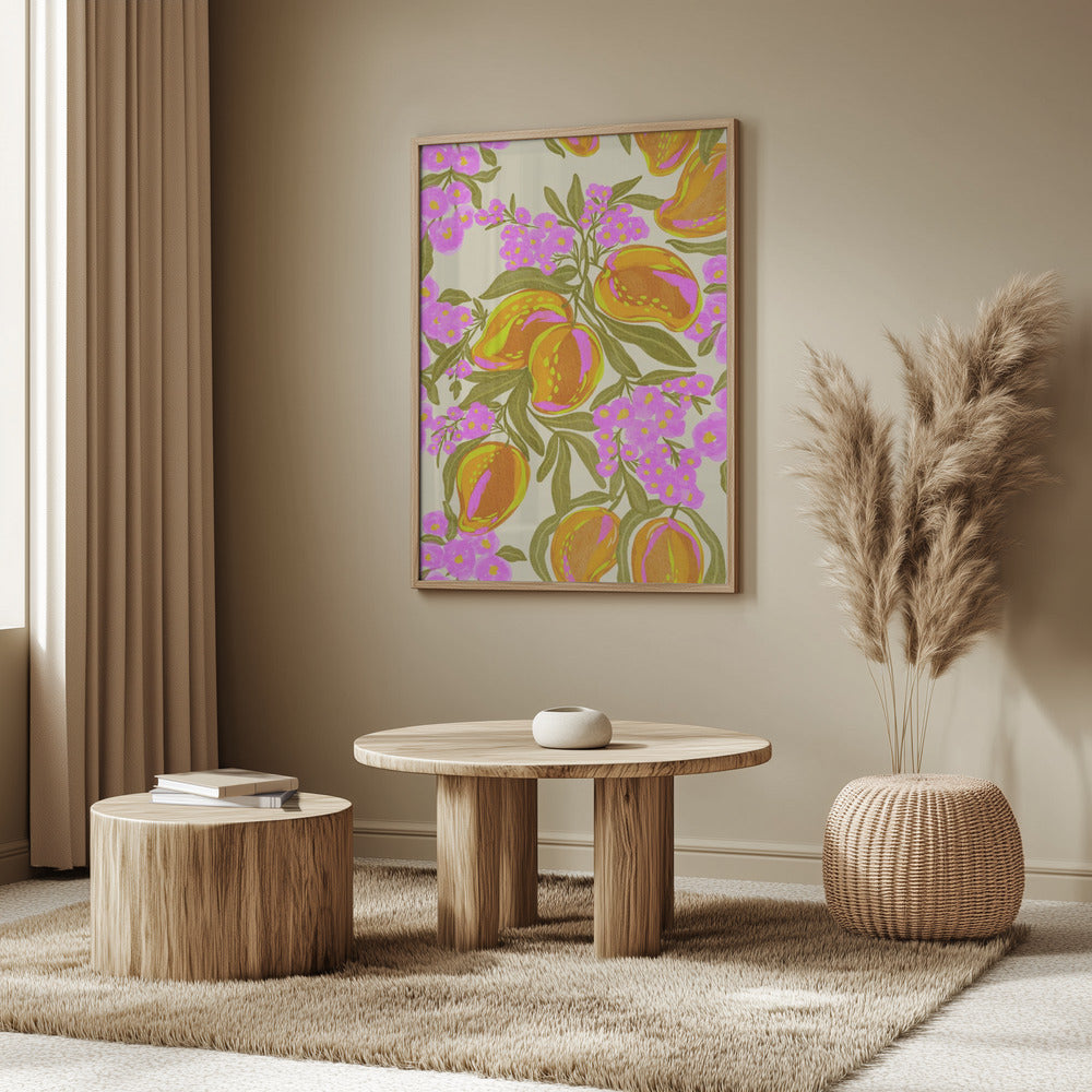 Tropical Theme With Lush Mangoes And Flowers | Poster