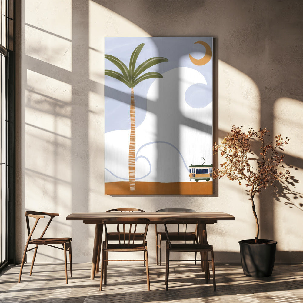 Kleine Straßenbahn am Strand | Leinwand-Bilder