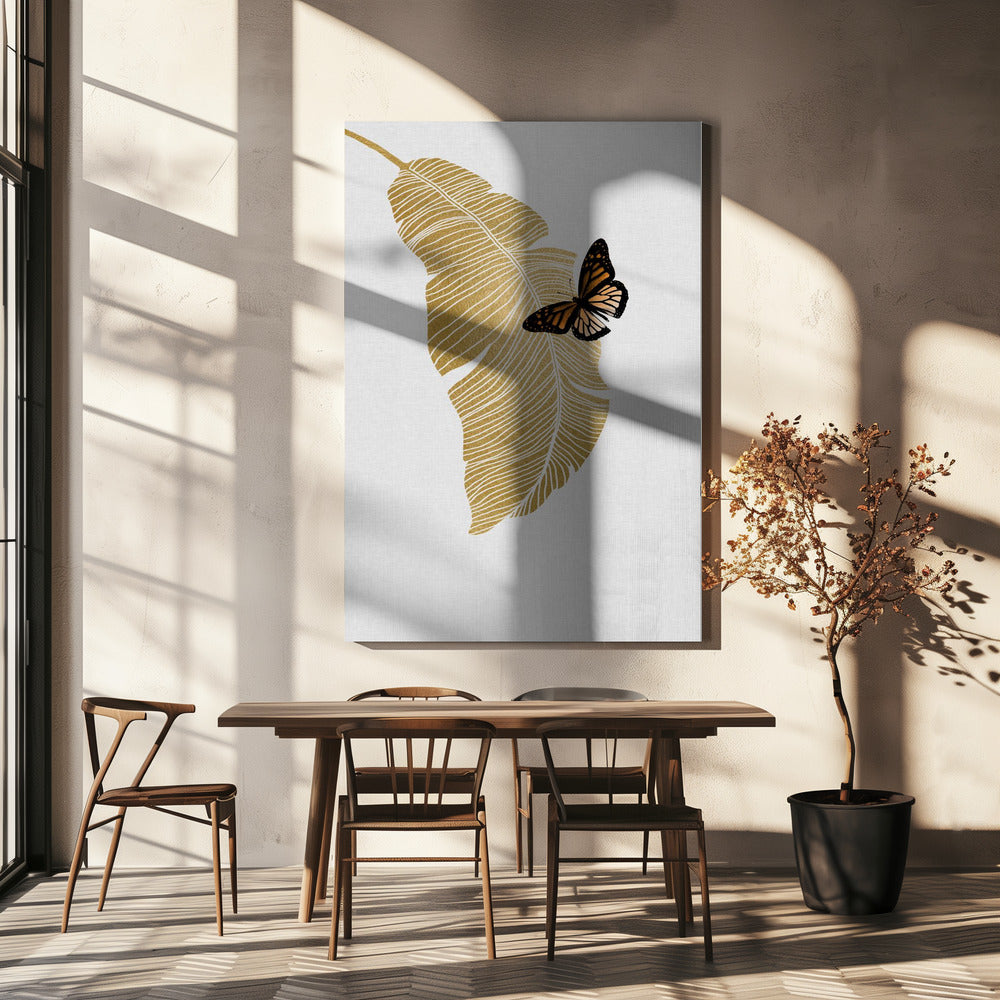 Farfalla e foglia di palma | Stampe su Tela
