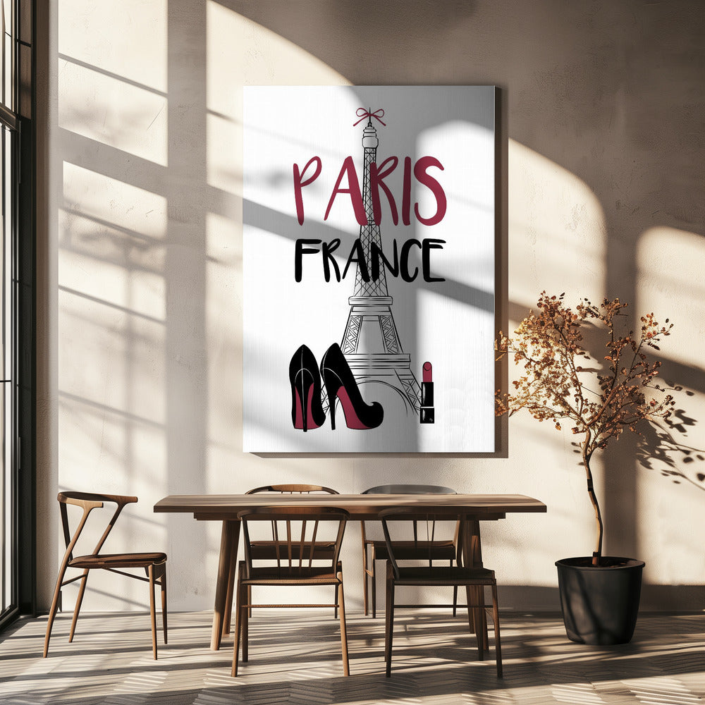 Torre Eiffel con tacchi alti alla moda e rossetto | Stampe su Tela