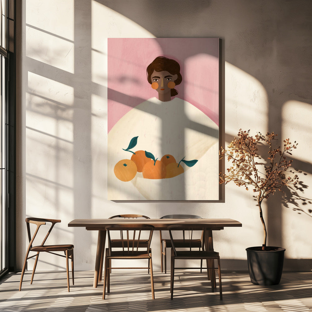 Nainen appelsiinien kanssa | Canvastaulut