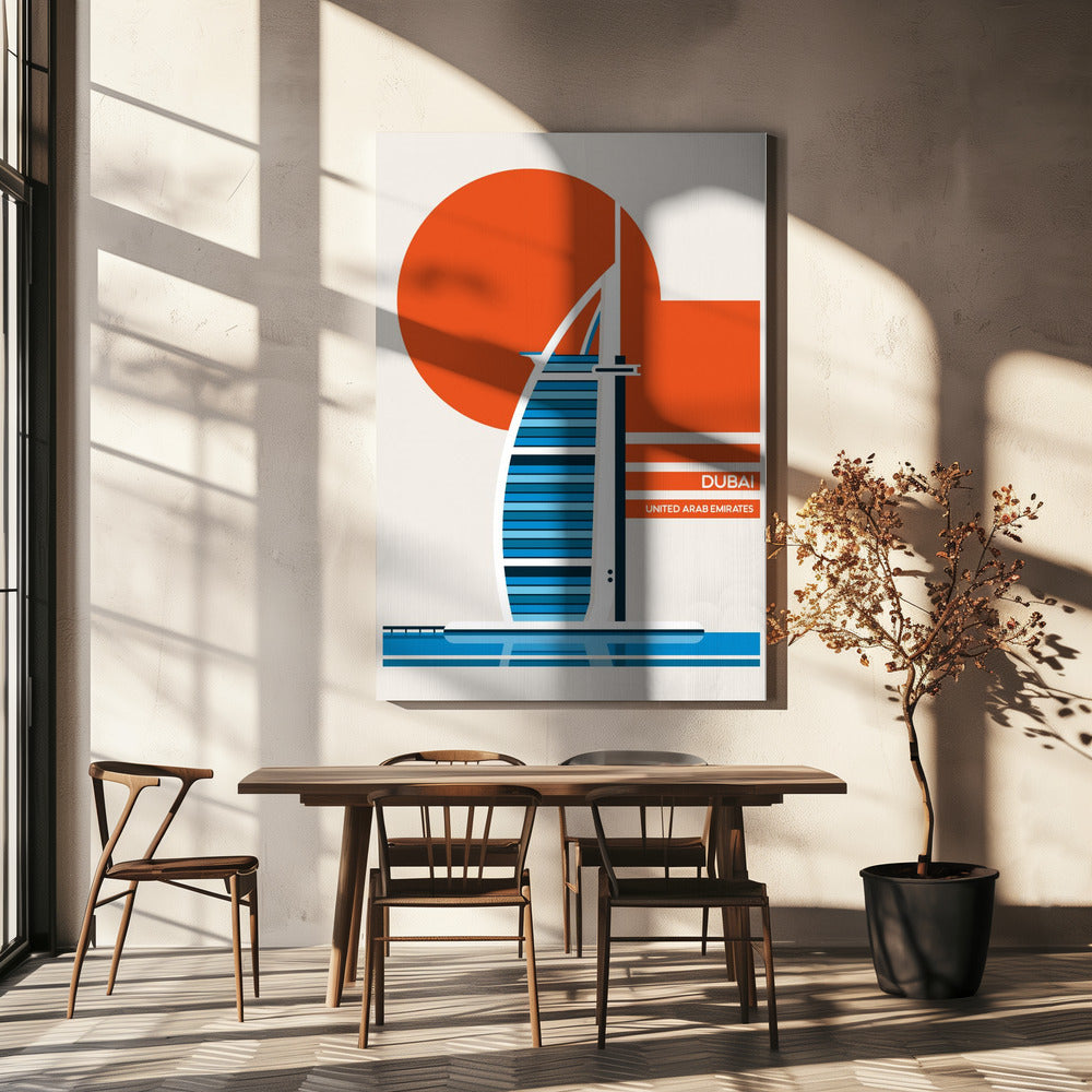 Dubai Burj Al Arab Minimalistischer Retro-Reisedruck | Leinwand-Bilder