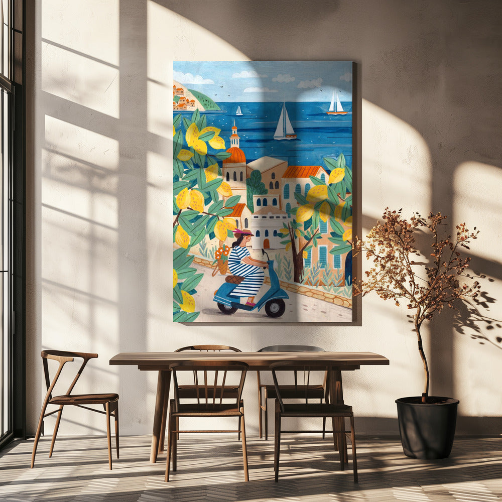 Travel poster woman on the Amalfi coast, Italy | Canvas