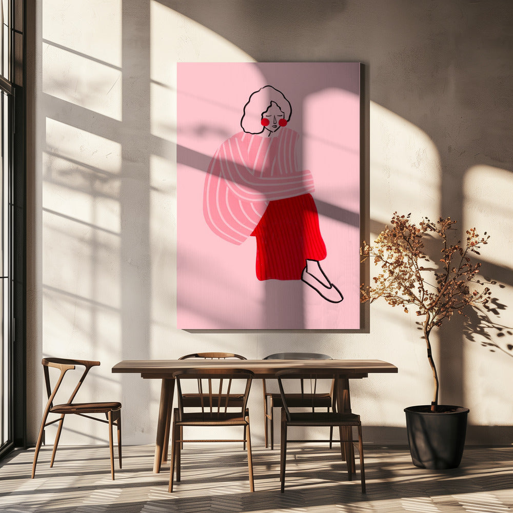 Pink and Red Line Lady | Canvas