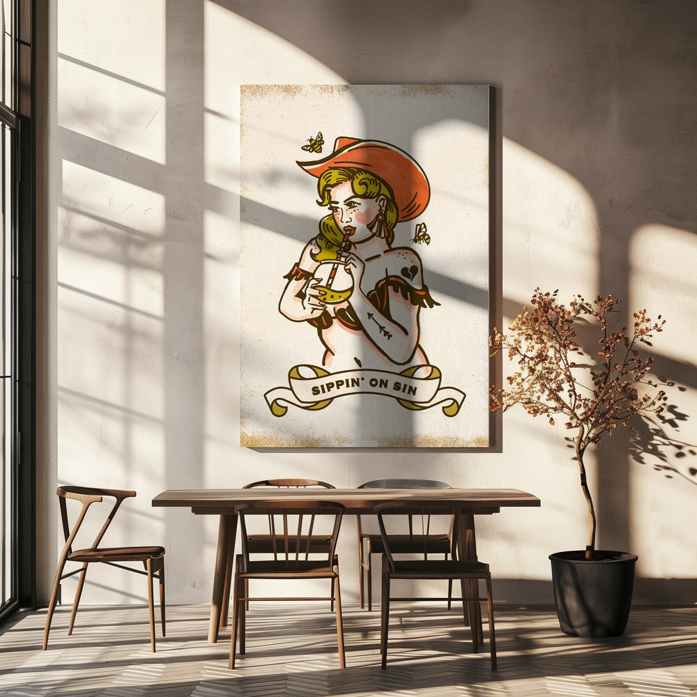 Sippin On Sin Süße und freche Cowgirl-Kunst | Leinwand-Bilder