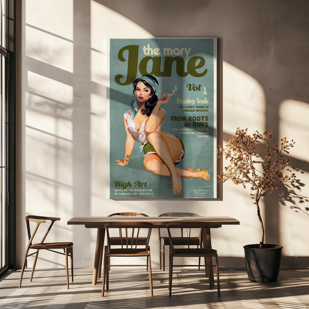 Mary Jane Retro Vintage Pinup Cannabis Art | Canvas