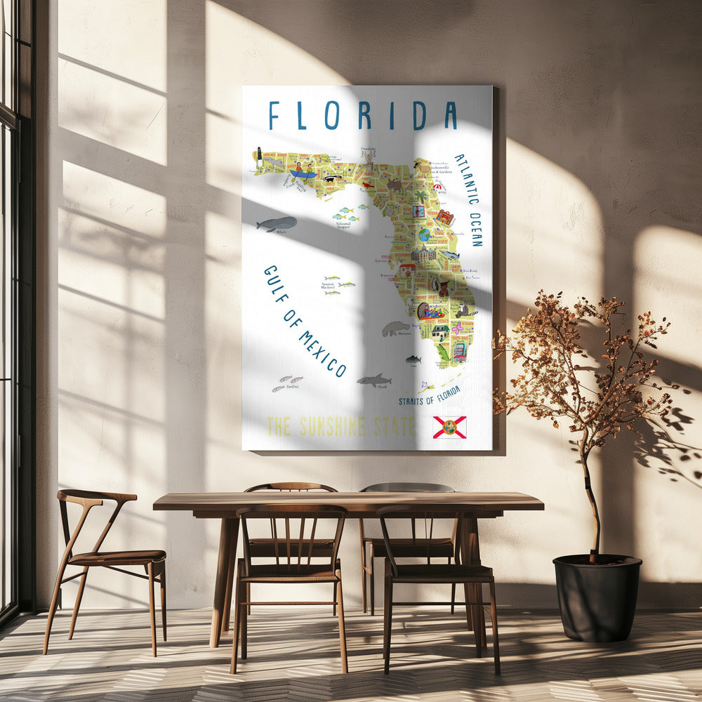 Ilustrowana mapa Florydy autorstwa artystki Carli Daly | Wydruki na łótnie
