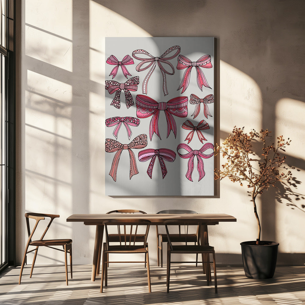 Pink Bows Black Lines | Canvas