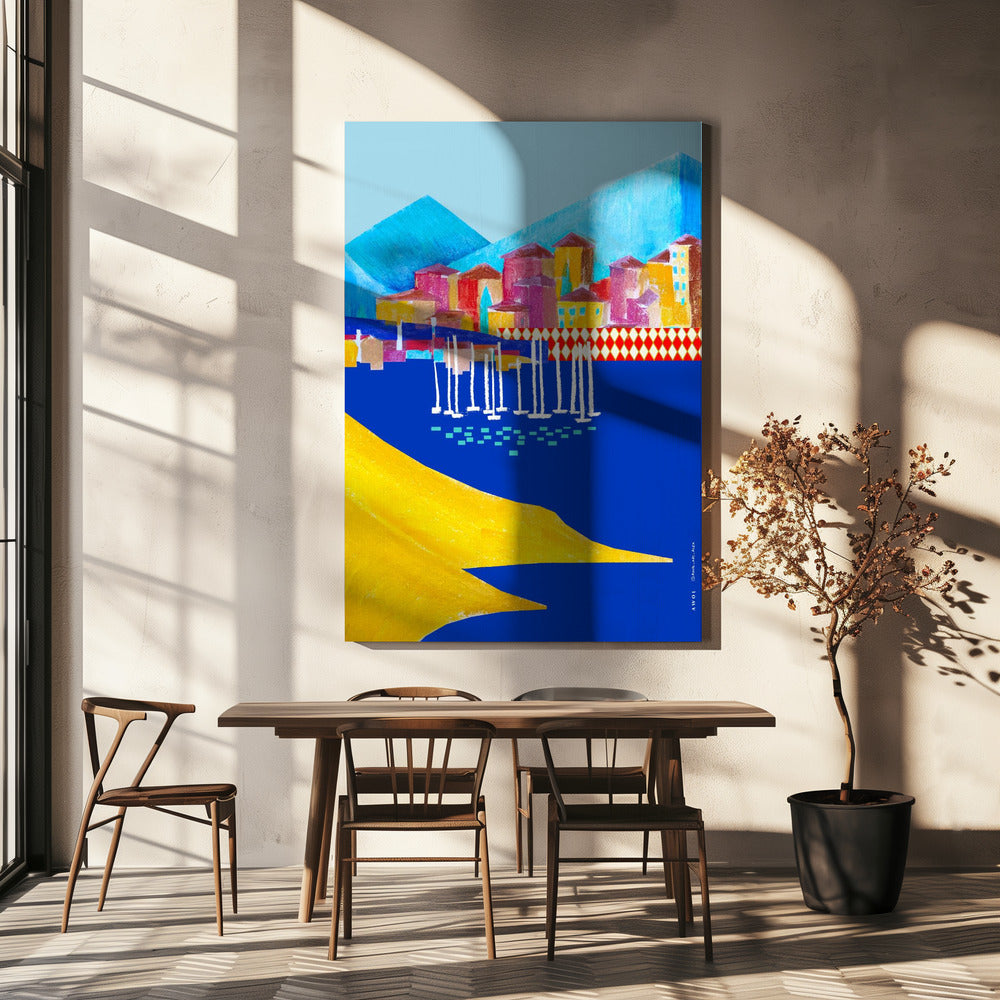 Bunte Hafenstadt zwischen Bergen und Meer | Leinwand-Bilder