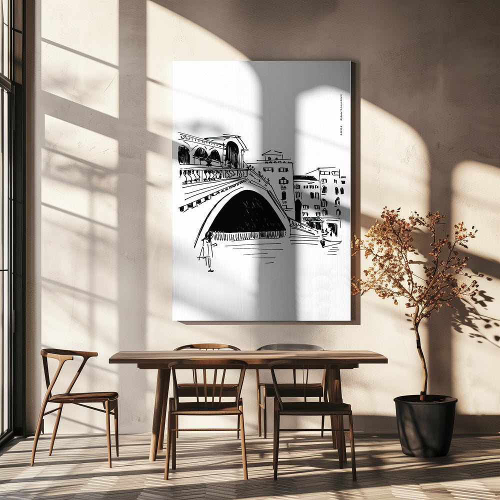 Rialtobrücke, Venedig Illustration, Italien Stadt Kunstdruck | Leinwand-Bilder