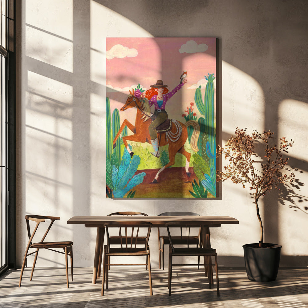 Cowgirl on horse in the desert | Canvas