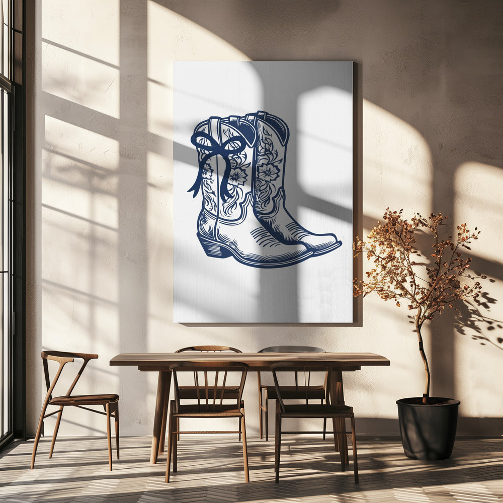 Navy Blue Cowgirl Boots with Bow | Canvas