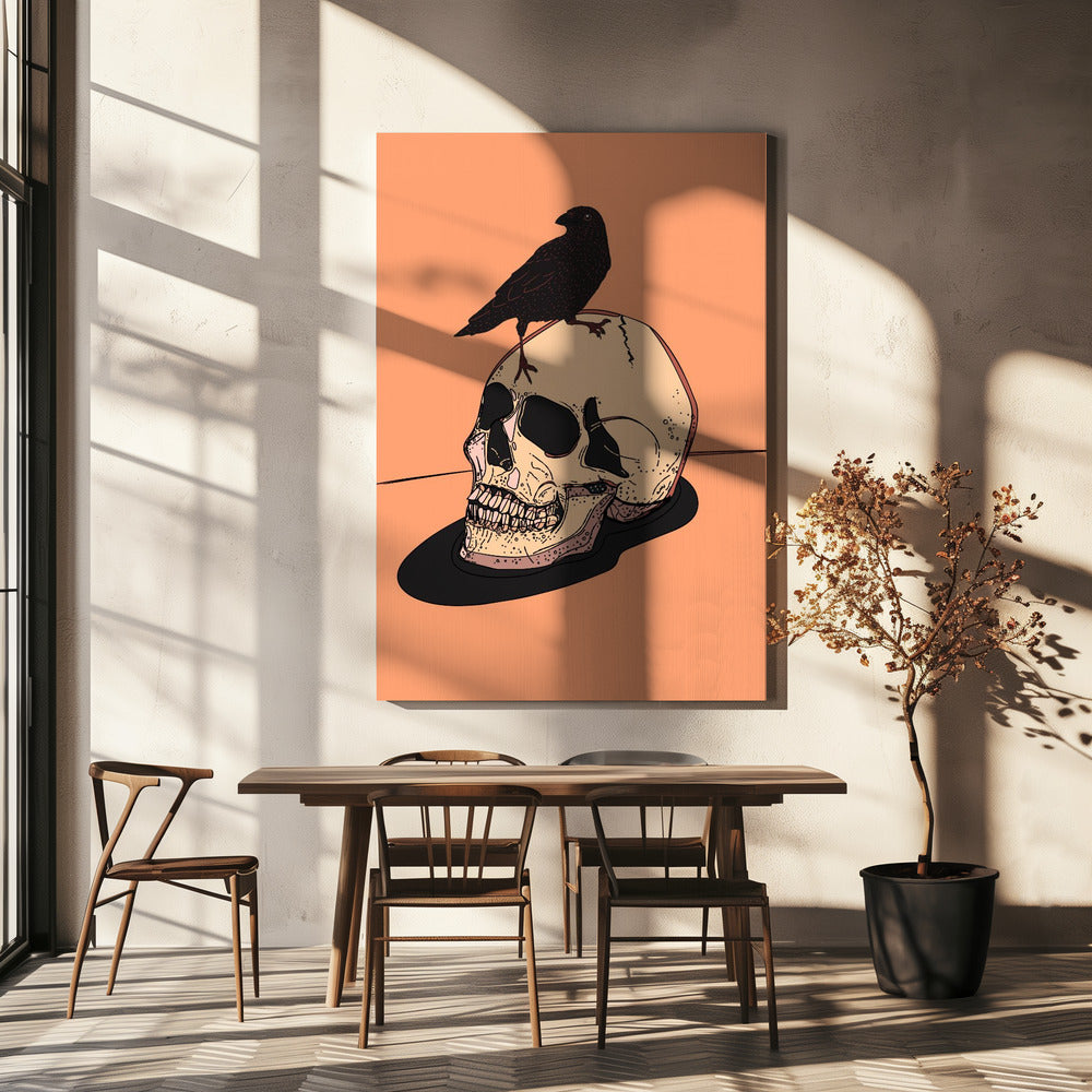 Totenkopf und Rabe | Leinwand