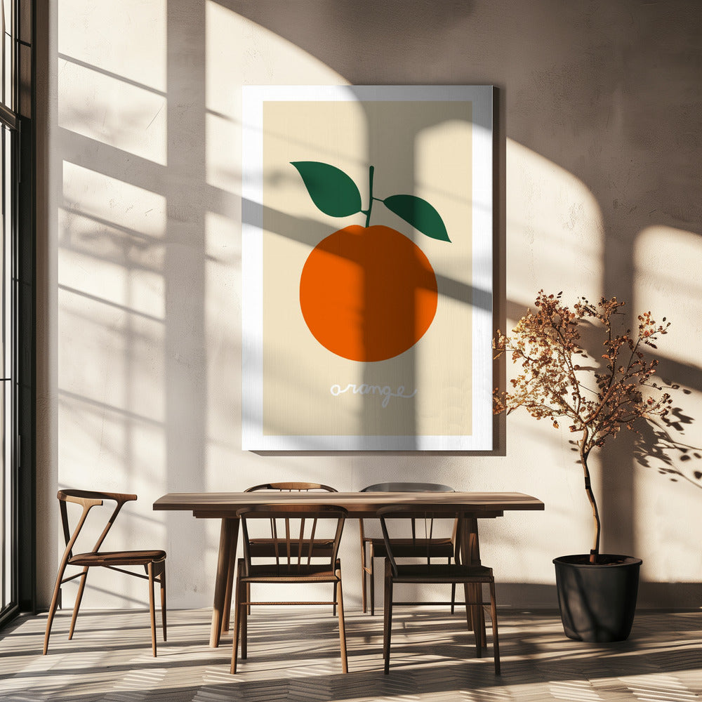 Stilisierte Orange mit dunkelgrünen Blättern | Leinwand