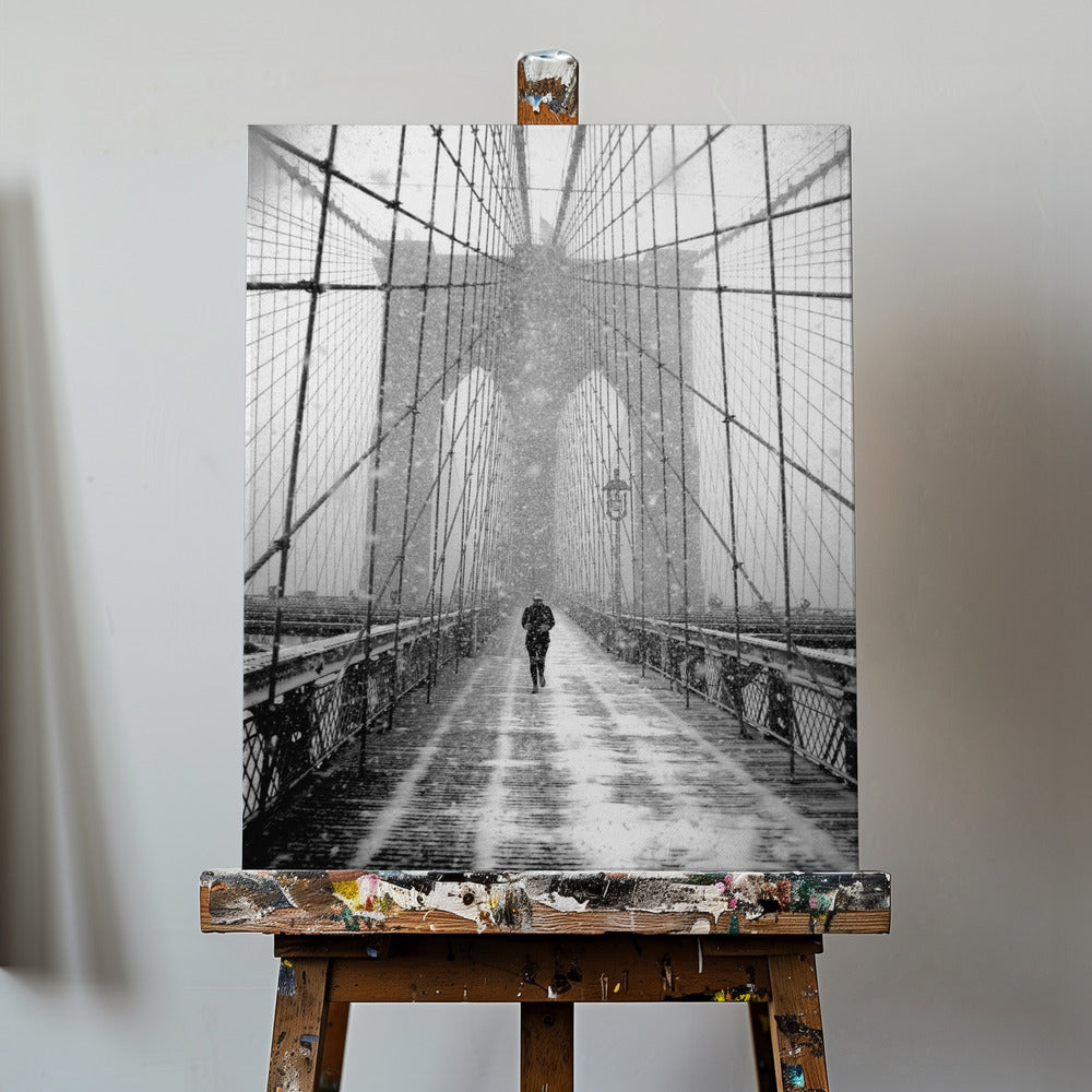 New York Walker w zamieci - Most Brookliński | Wydruki na łótnie