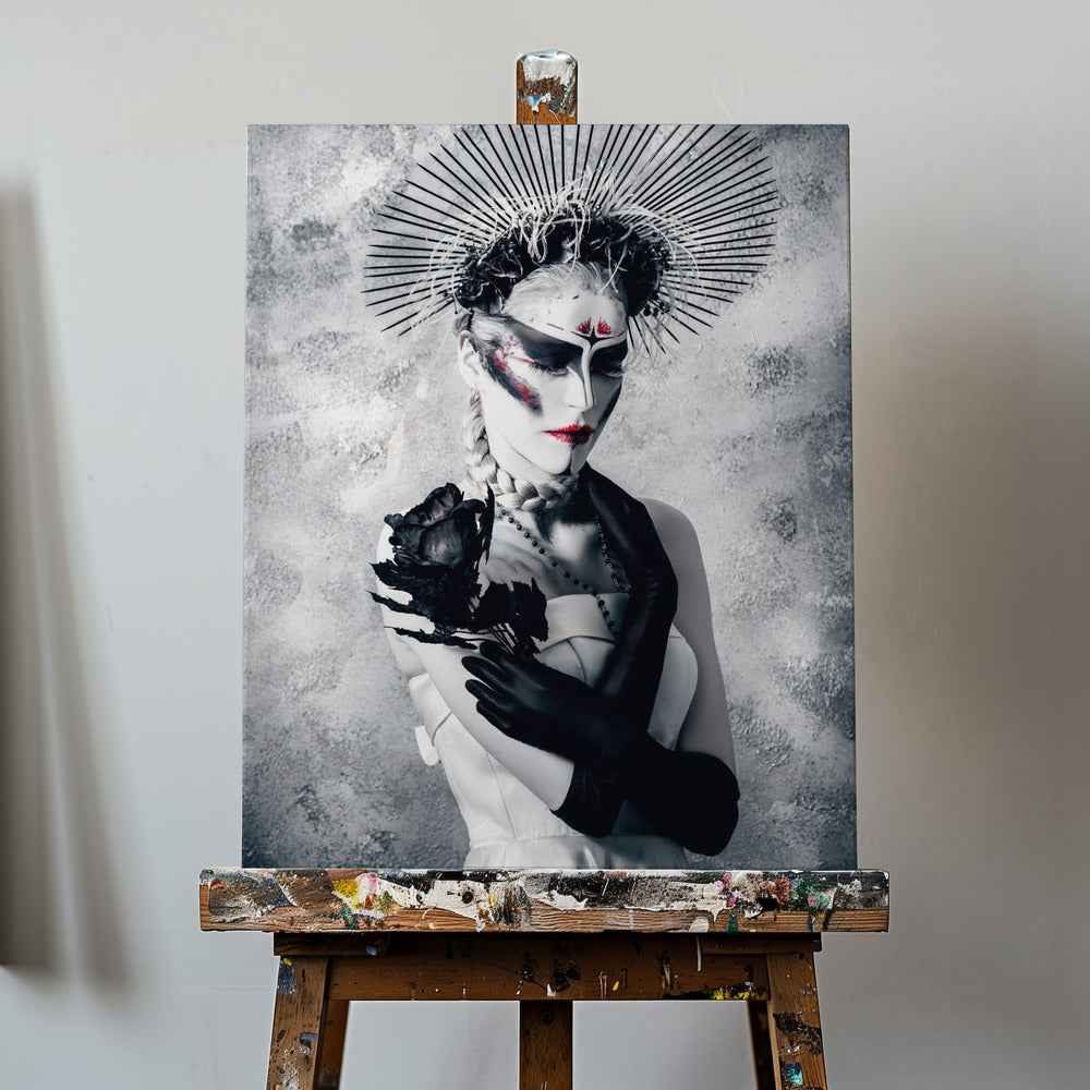 Ein schmerzhafter Dorn auf einer schwarzen Rose | Leinwand-Bilder