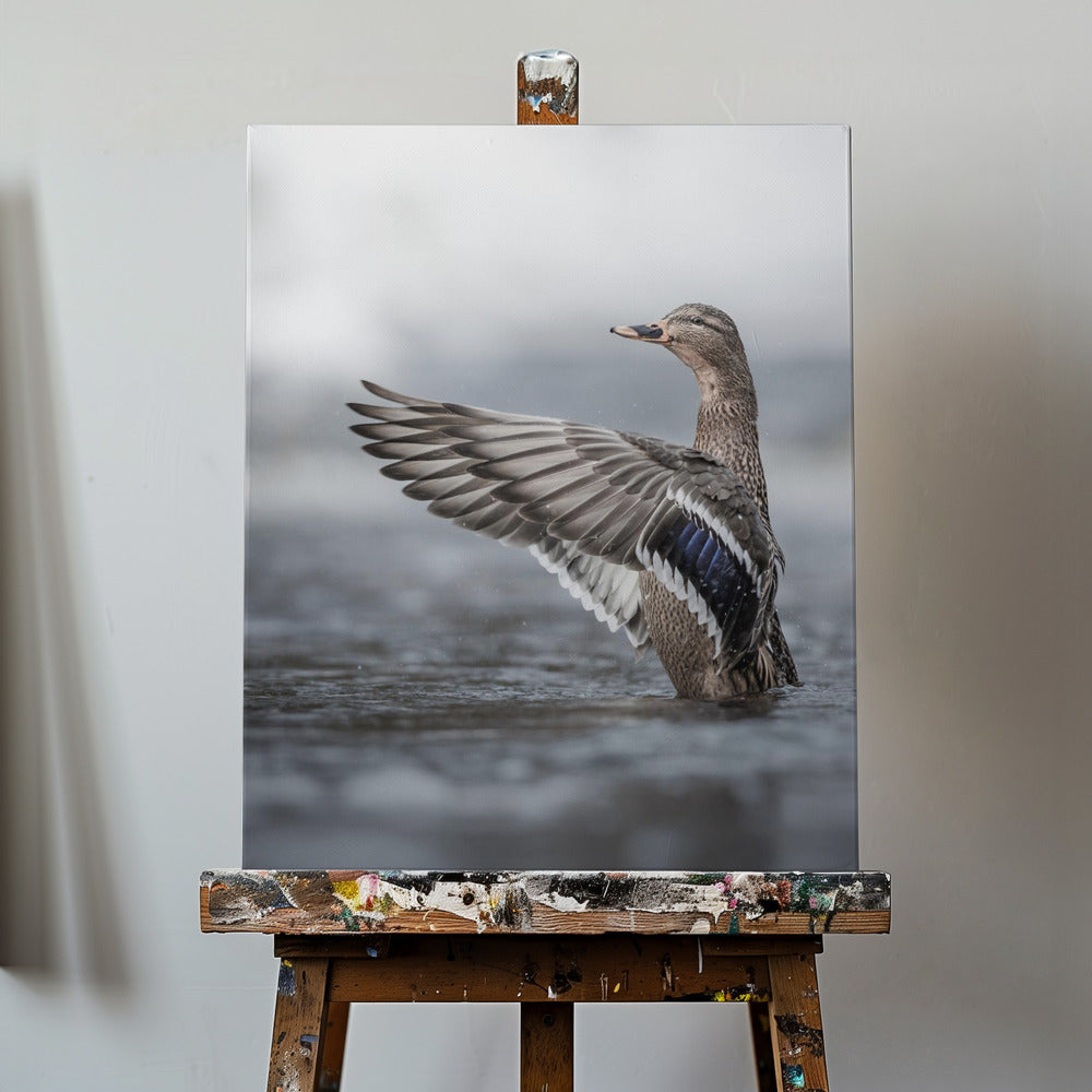 Ánade real hembra con las alas extendidas | Impresiones en Lienzo