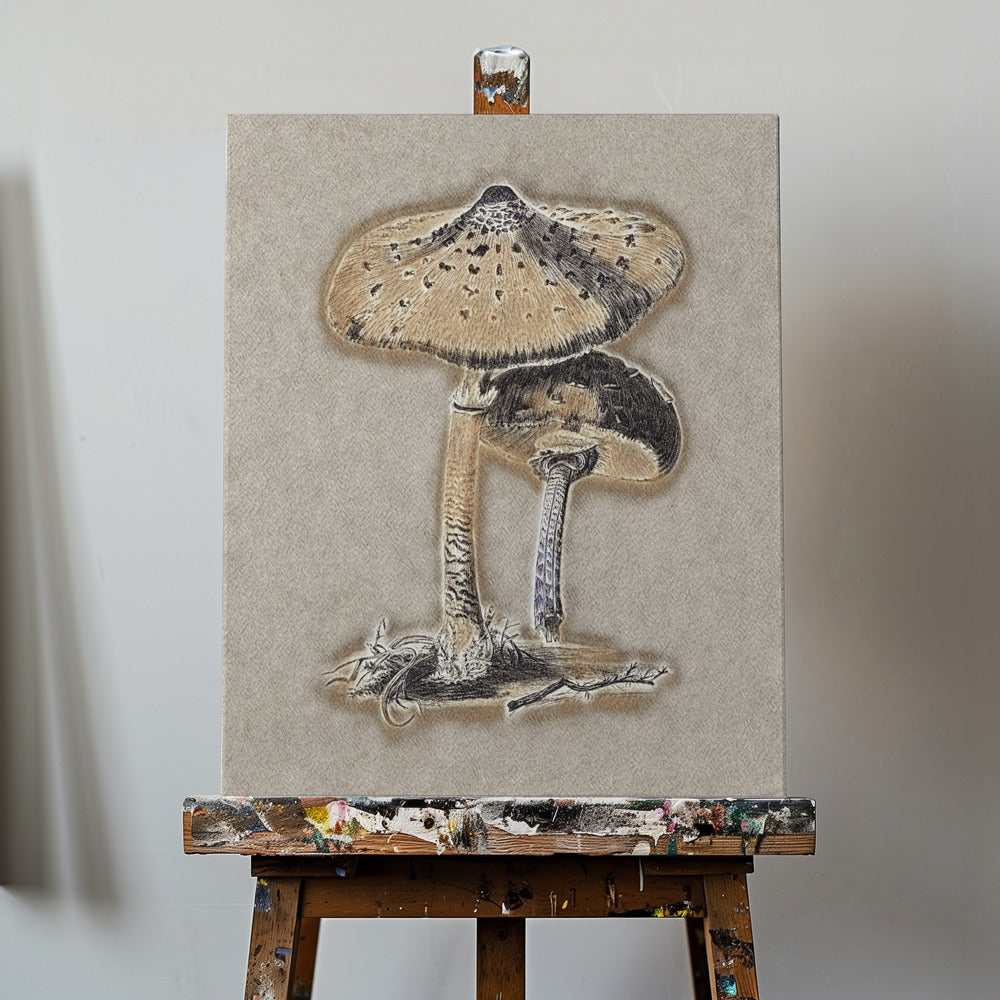 Ręcznie rysowany parasol grzybowy brązowy | Wydruki na łótnie