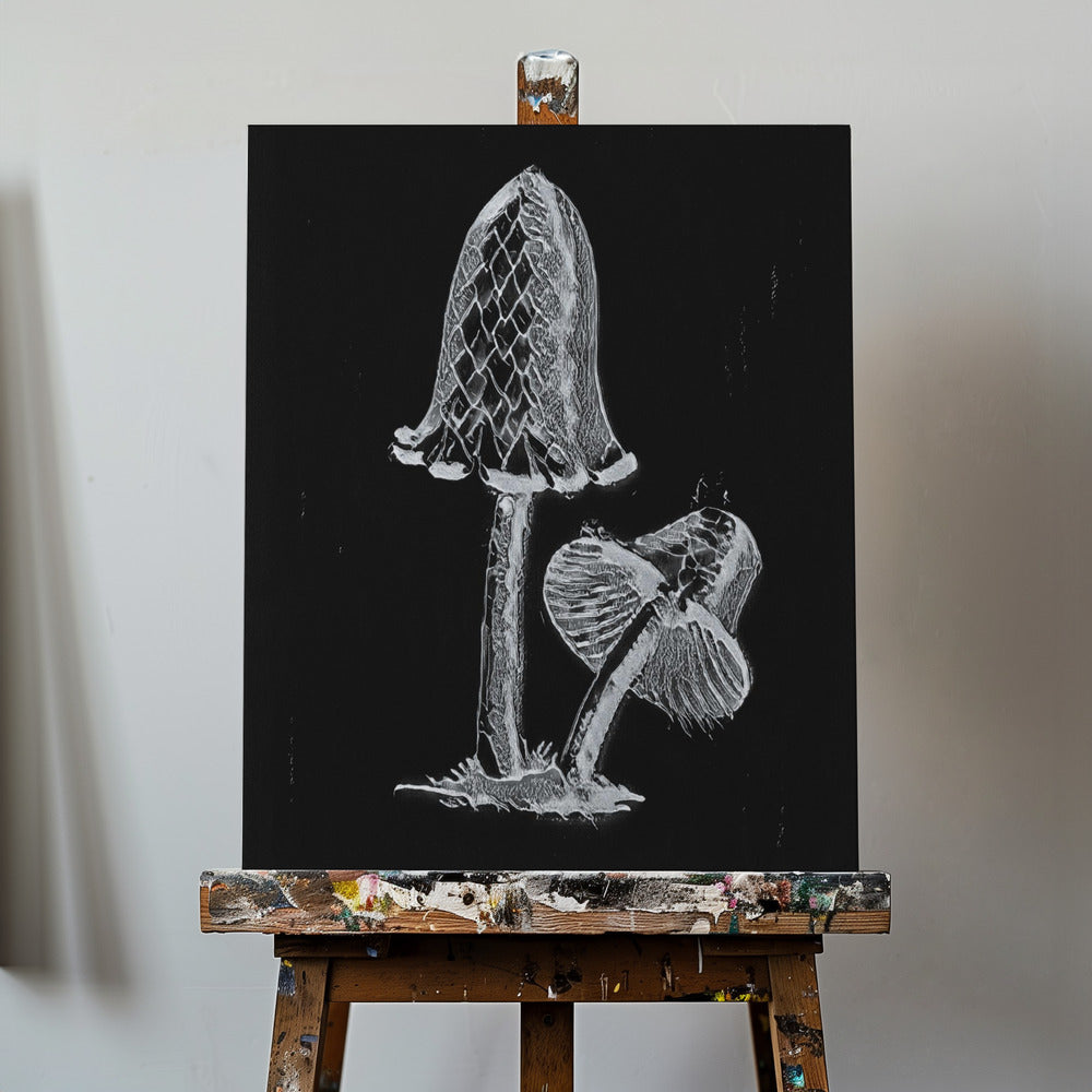 Fungo commestibile Vintage Inky Cap Dark BW | Stampe su Tela