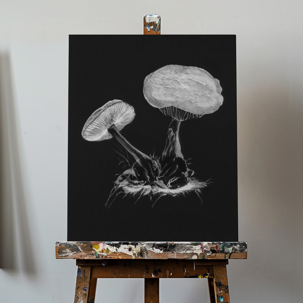 Vintage Violet Webcap Mushroom Mørk B/W | Lærredsbilleder