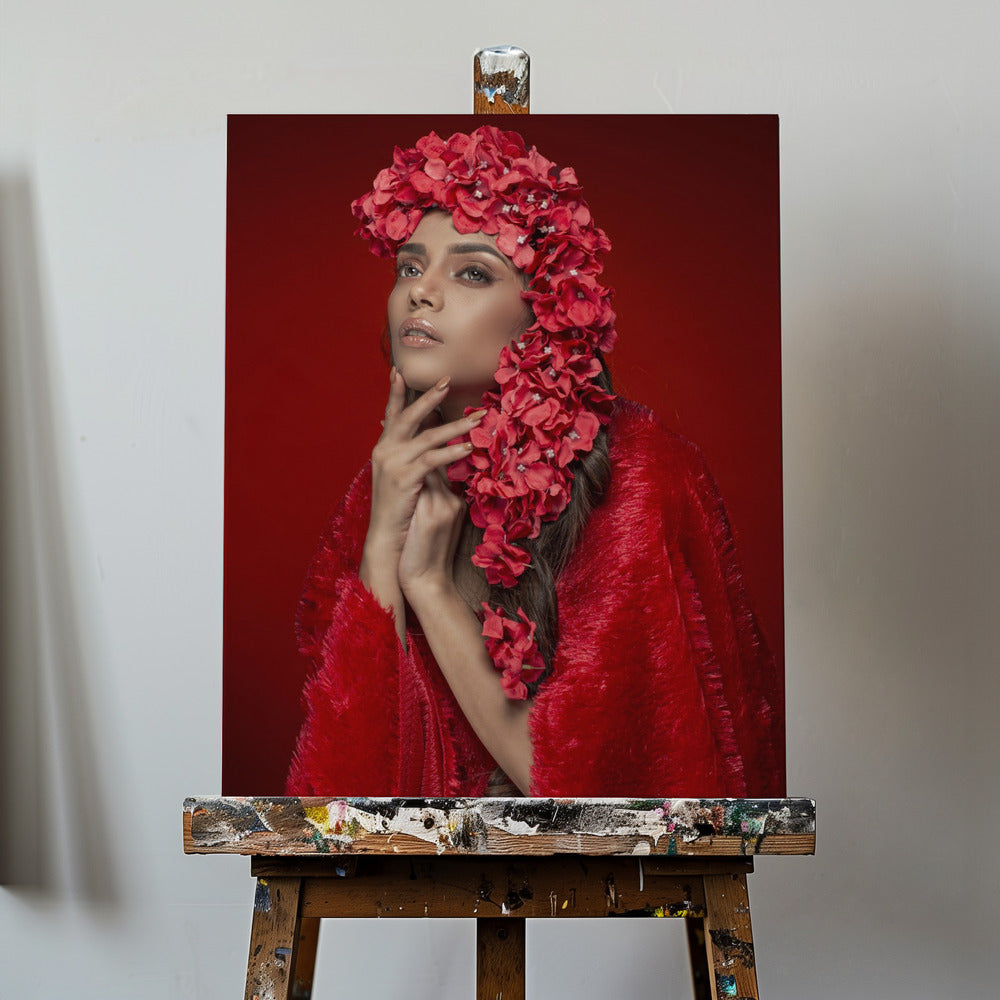 ROTE BLUMENDAME | Leinwand-Bilder