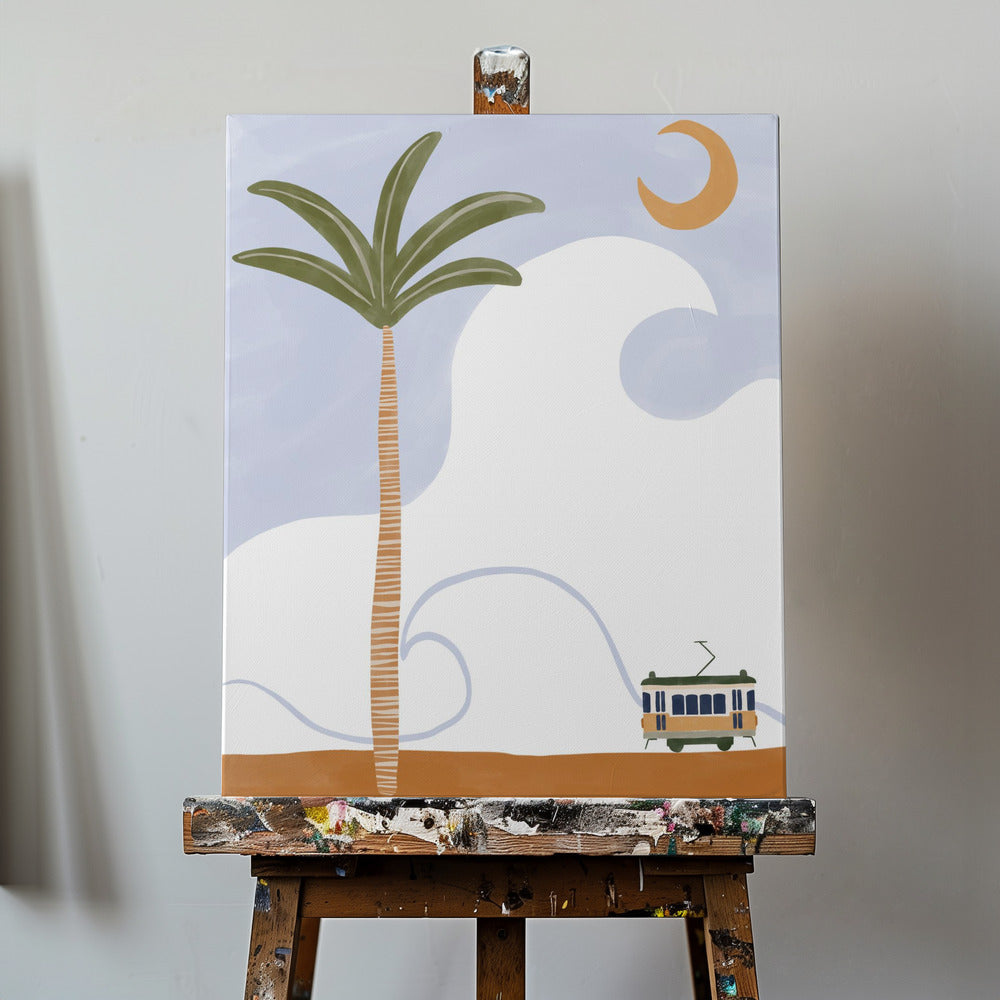 Kleine Straßenbahn am Strand | Leinwand-Bilder