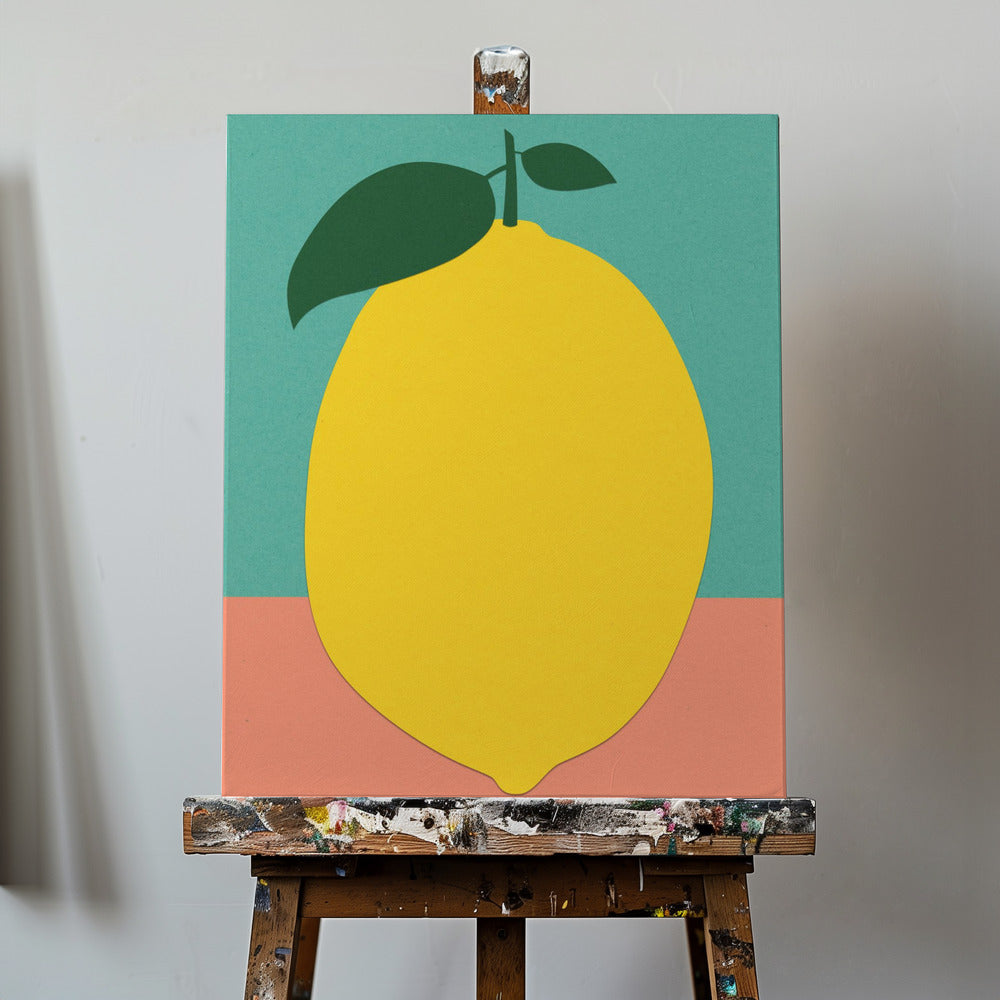 Lemon With Two Leaves | Canvas