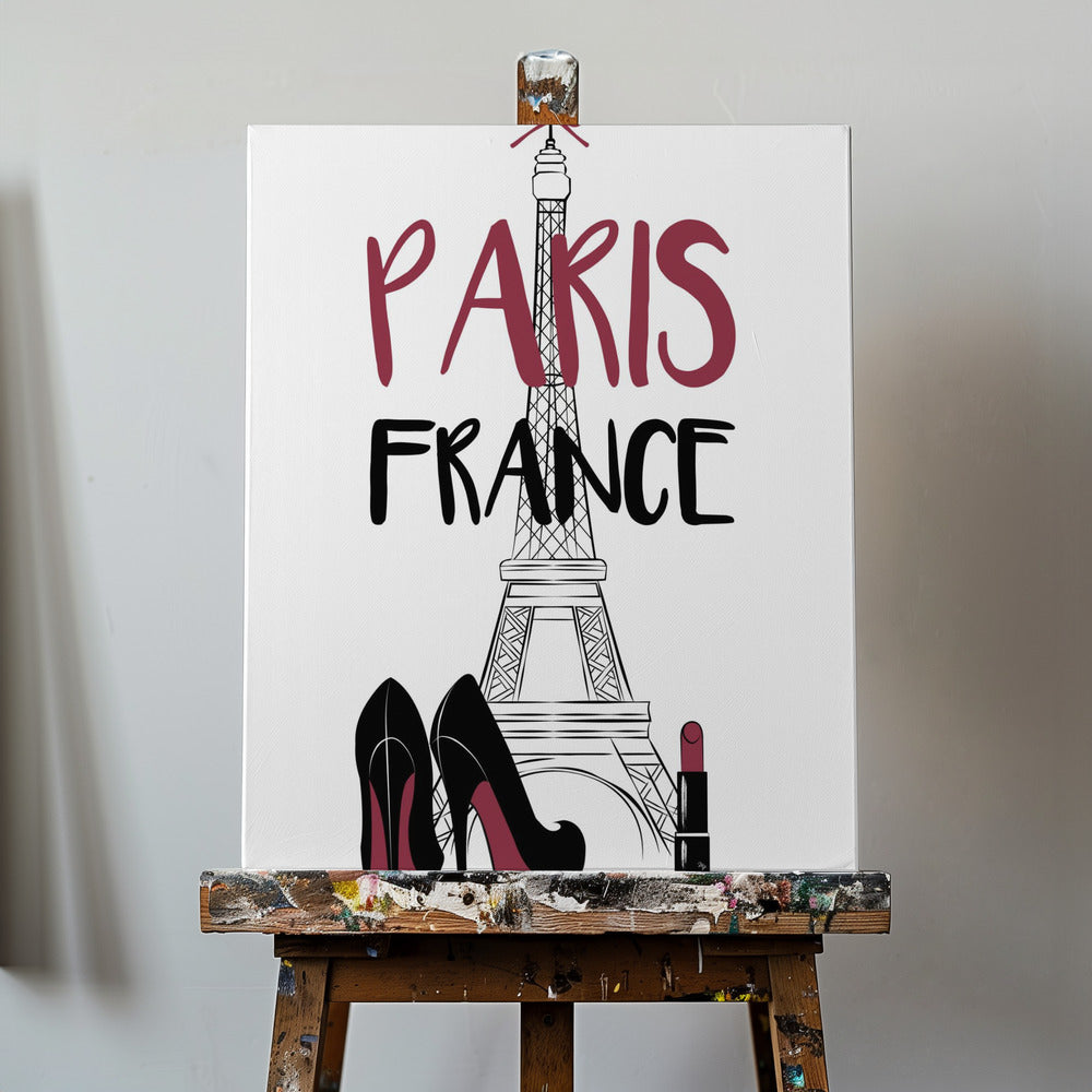 Torre Eiffel con tacchi alti alla moda e rossetto | Stampe su Tela