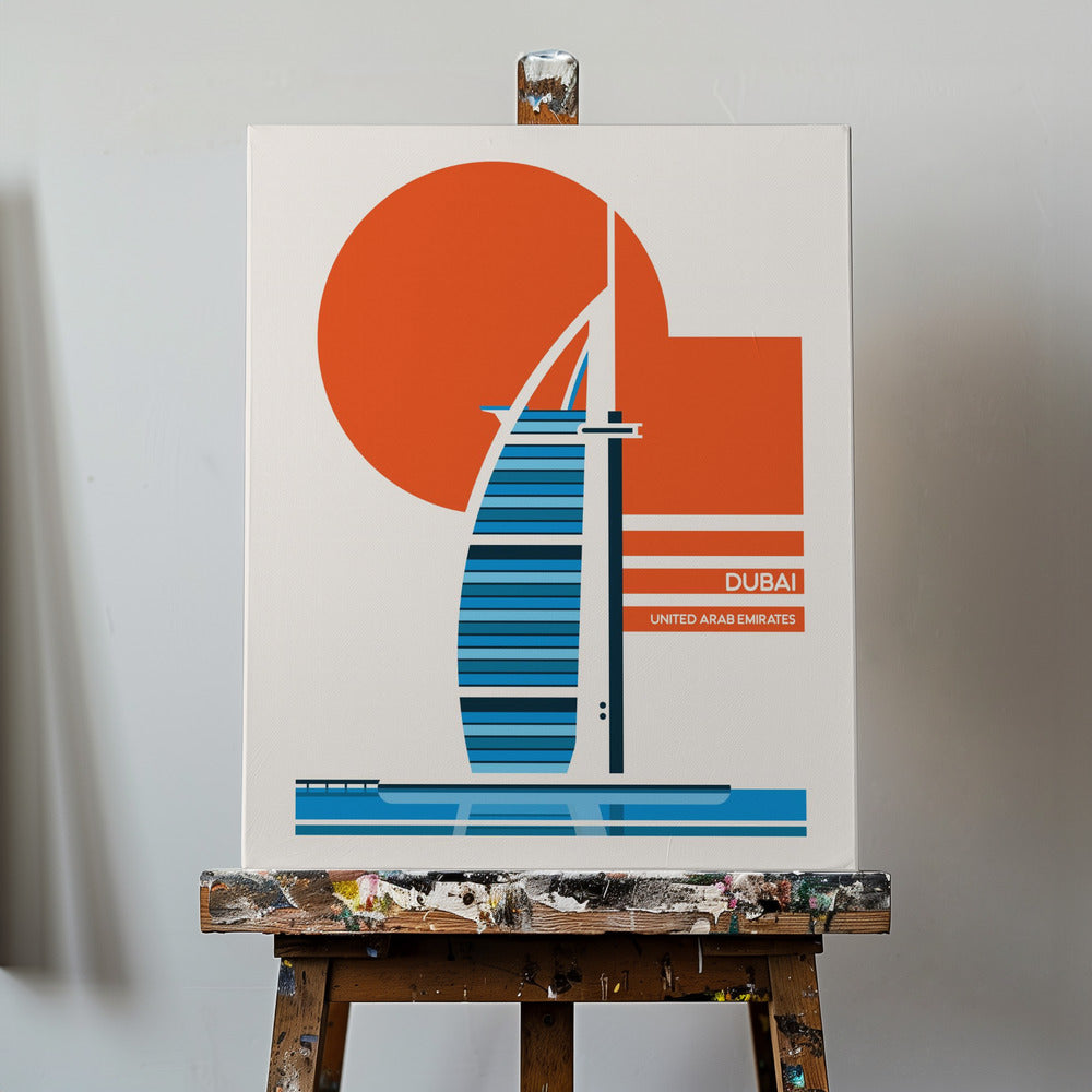 Dubai Burj Al Arab Minimalistischer Retro-Reisedruck | Leinwand-Bilder