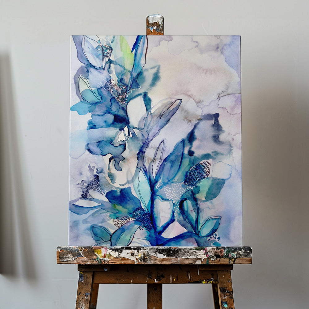 Aquamarinblau mit Blumenmuster | Leinwand-Bilder