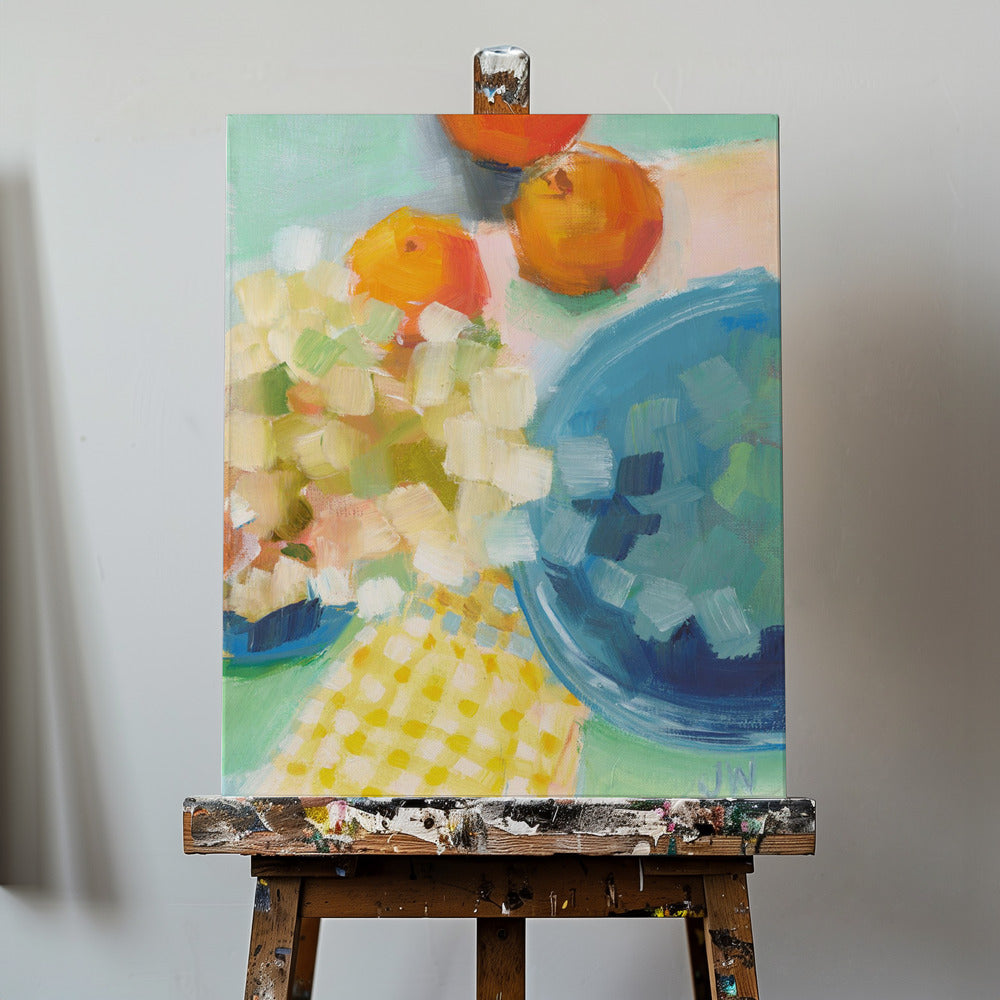 Orangen und Hortensien | Leinwand